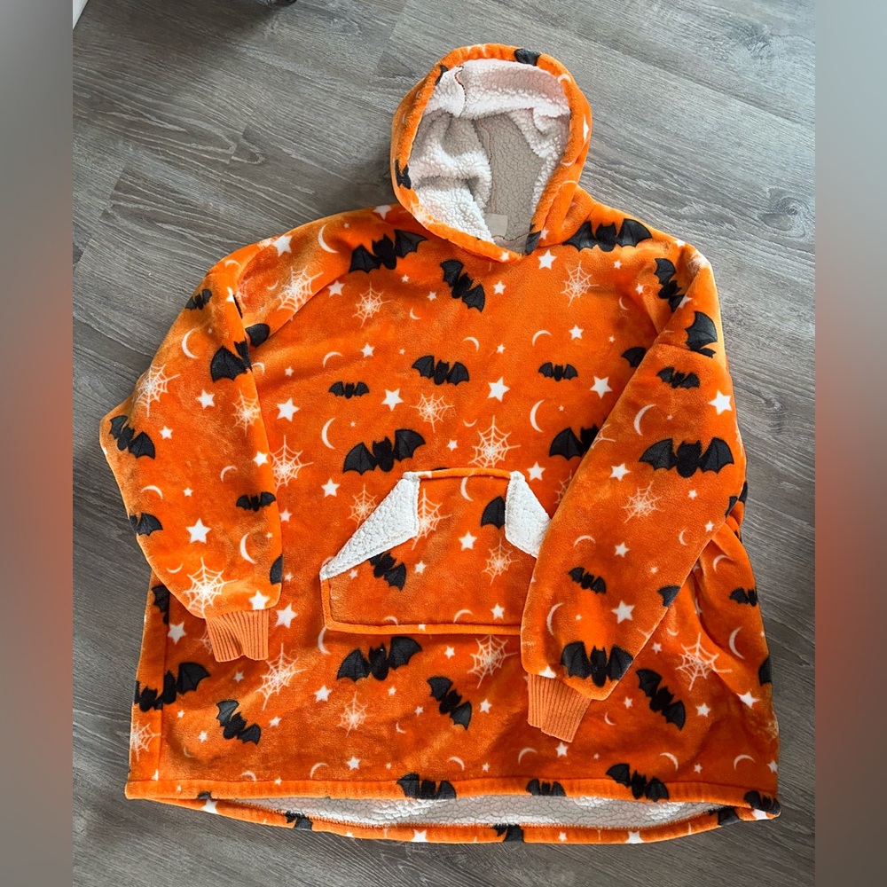 Orange Halloween Bat Sherpa Wearable Blanket